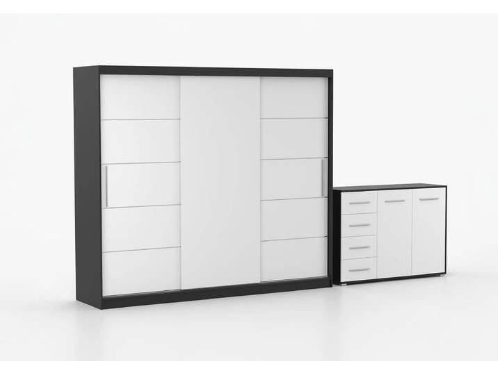 Schwebetürenschrank und Kommode 2er-Set ALBA II/FRIDA 01 Schwarz Weiß Schwebetürenschrank und Kommode 2er-Set ALBA II/FRIDA 01 Schwarz Weiß von imoebel24