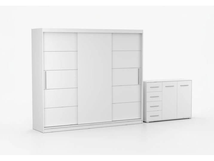 Schwebetürenschrank und Kommode 2er-Set ALBA II/FRIDA 01 Weiß Weiß Schwebetürenschrank und Kommode 2er-Set ALBA II/FRIDA 01 Weiß Weiß von imoebel24