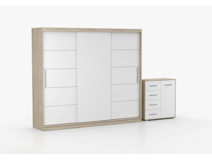 Schwebetürenschrank und Kommode 2er-Set ALBA II/FRIDA MINI 01 Sonoma Eiche Weiß Schwebetürenschrank und Kommode 2er-Set ALBA II/FRIDA MINI 01 Sonoma Eiche Weiß von imoebel24