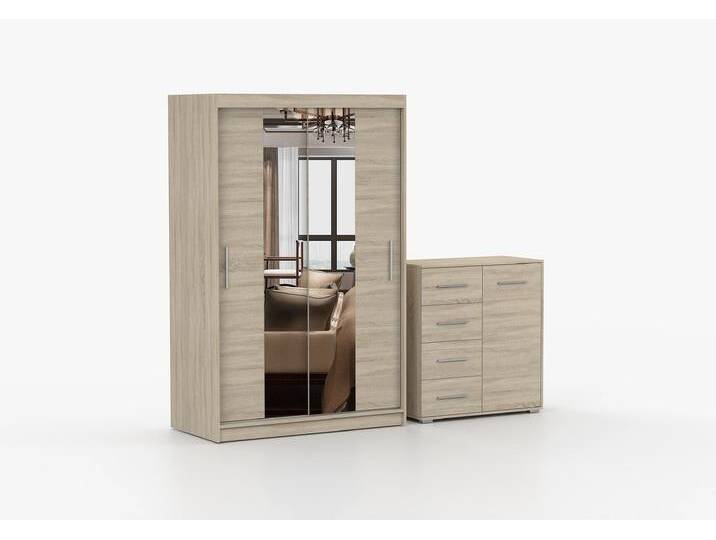 Schwebetürenschrank und Kommode 2er-Set NEOMI 01/FRIDA MINI 01 Sonoma Eiche Sonoma Eiche von imoebel24
