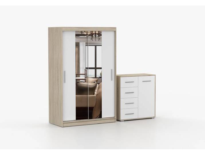 Schwebetürenschrank und Kommode 2er-Set NEOMI 01/FRIDA MINI 01 Sonoma Eiche Weiß Schwebetürenschrank und Kommode 2er-Set NEOMI 01/FRIDA MINI 01 Sonoma Eiche Weiß von imoebel24