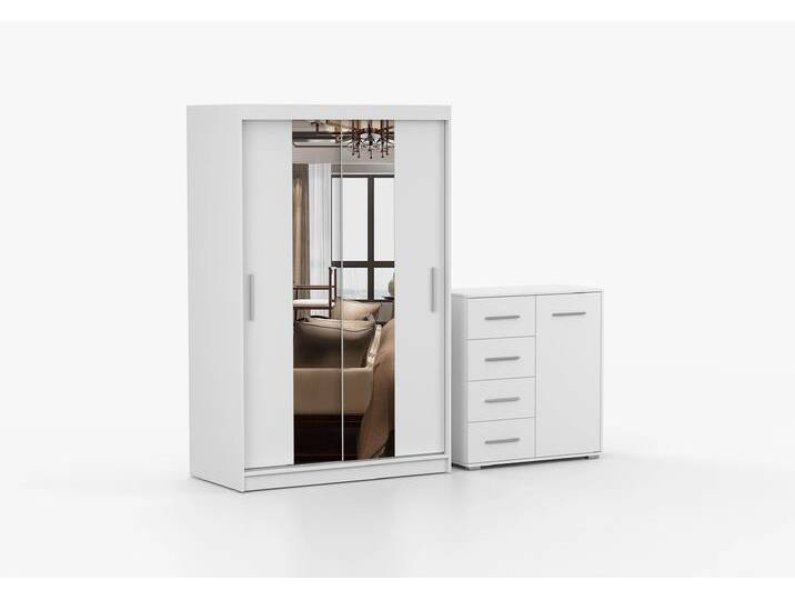 Schwebetürenschrank und Kommode 2er-Set NEOMI 01/FRIDA MINI 01 Weiß Weiß von imoebel24