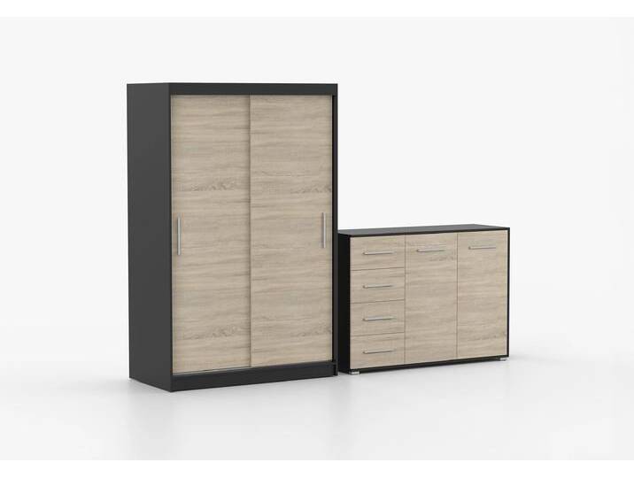Schwebetürenschrank und Kommode 2er-Set NEOMI 04/FRIDA 01 Schwarz Sonoma Eiche Schwebetürenschrank und Kommode 2er-Set NEOMI 04/FRIDA 01 Schwarz Sonoma Eiche von imoebel24