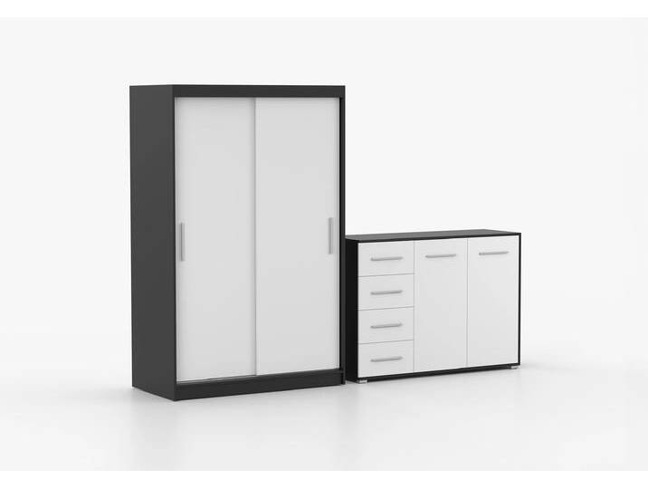 Schwebetürenschrank und Kommode 2er-Set NEOMI 04/FRIDA 01 Schwarz Weiß von imoebel24