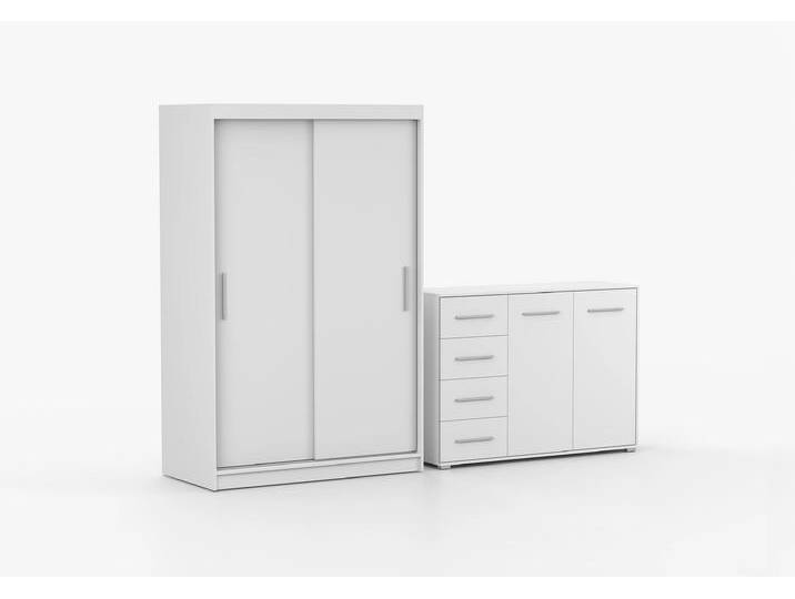 Schwebetürenschrank und Kommode 2er-Set NEOMI 04/FRIDA 01 Weiß Weiß Schwebetürenschrank und Kommode 2er-Set NEOMI 04/FRIDA 01 Weiß Weiß von imoebel24