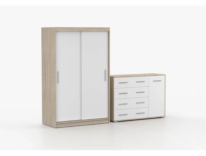 Schwebetürenschrank und Kommode 2er-Set NEOMI 04/FRIDA 02 Sonoma Eiche Weiß Schwebetürenschrank und Kommode 2er-Set NEOMI 04/FRIDA 02 Sonoma Eiche Weiß von imoebel24