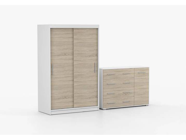 Schwebetürenschrank und Kommode 2er-Set NEOMI 04/FRIDA 02 Weiß Sonoma Eiche Schwebetürenschrank und Kommode 2er-Set NEOMI 04/FRIDA 02 Weiß Sonoma Eiche von imoebel24
