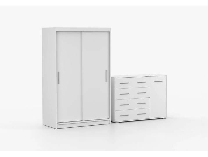 Schwebetürenschrank und Kommode 2er-Set NEOMI 04/FRIDA 02 Weiß Weiß Schwebetürenschrank und Kommode 2er-Set NEOMI 04/FRIDA 02 Weiß Weiß von imoebel24