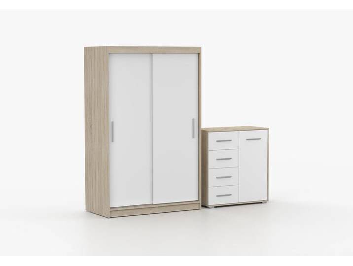 Schwebetürenschrank und Kommode 2er-Set NEOMI 04/FRIDA MINI 01 Sonoma Eiche Weiß Schwebetürenschrank und Kommode 2er-Set NEOMI 04/FRIDA MINI 01 Sonoma Eiche Weiß von imoebel24