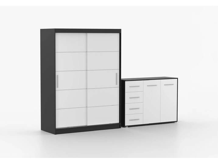 Schwebetürenschrank und Kommode 2er-Set NEOMI 06/FRIDA 01 Schwarz Weiß Schwebetürenschrank und Kommode 2er-Set NEOMI 06/FRIDA 01 Schwarz Weiß von imoebel24