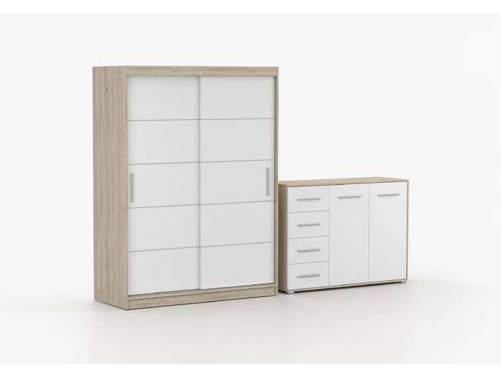 Schwebetürenschrank und Kommode 2er-Set NEOMI 06/FRIDA 01 Sonoma Eiche Weiß Schwebetürenschrank und Kommode 2er-Set NEOMI 06/FRIDA 01 Sonoma Eiche Weiß von imoebel24