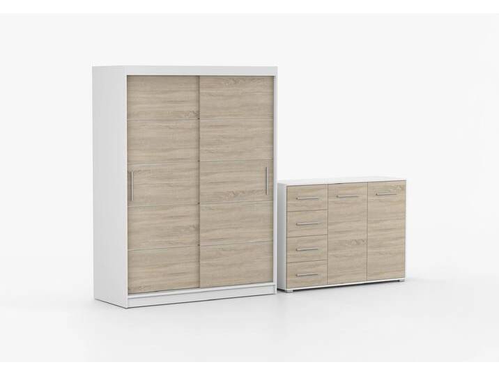 Schwebetürenschrank und Kommode 2er-Set NEOMI 06/FRIDA 01 Weiß Sonoma Eiche Schwebetürenschrank und Kommode 2er-Set NEOMI 06/FRIDA 01 Weiß Sonoma Eiche von imoebel24