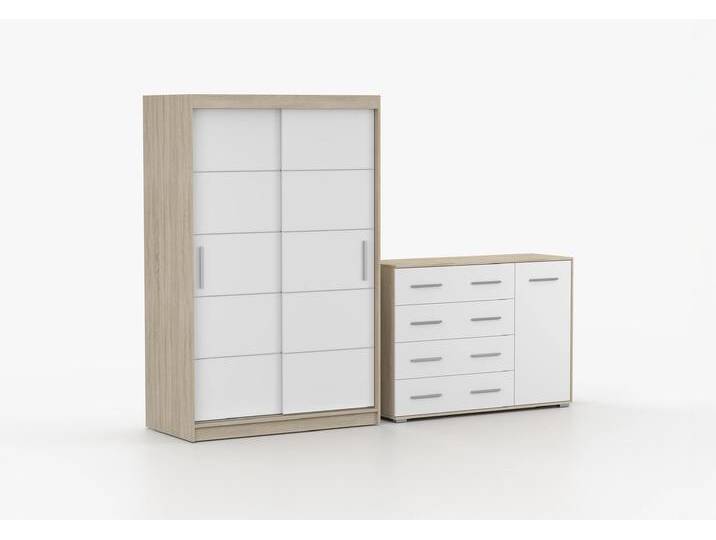 Schwebetürenschrank und Kommode 2er-Set NEOMI 06/FRIDA 02 Sonoma Eiche Weiß Schwebetürenschrank und Kommode 2er-Set NEOMI 06/FRIDA 02 Sonoma Eiche Weiß von imoebel24