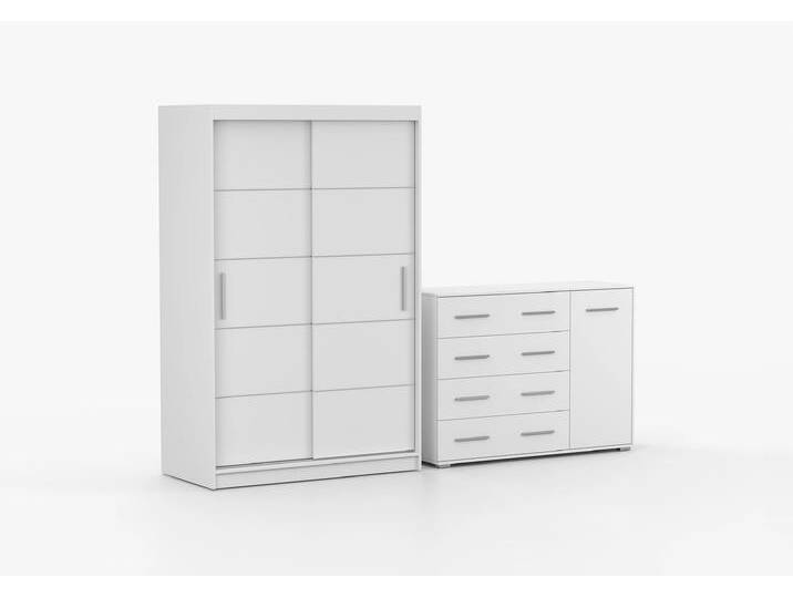 Schwebetürenschrank und Kommode 2er-Set NEOMI 06/FRIDA 02 Weiß Weiß Schwebetürenschrank und Kommode 2er-Set NEOMI 06/FRIDA 02 Weiß Weiß von imoebel24