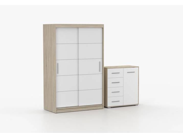Schwebetürenschrank und Kommode 2er-Set NEOMI 06/FRIDA MINI 01 Sonoma Eiche Weiß Schwebetürenschrank und Kommode 2er-Set NEOMI 06/FRIDA MINI 01 Sonoma Eiche Weiß von imoebel24