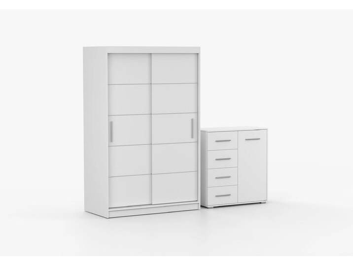 Schwebetürenschrank und Kommode 2er-Set NEOMI 06/FRIDA MINI 01 Weiß Weiß Schwebetürenschrank und Kommode 2er-Set NEOMI 06/FRIDA MINI 01 Weiß Weiß von imoebel24