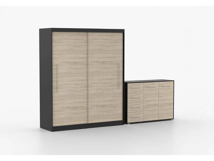 Schwebetürenschrank und Kommode 2er-Set TORINO II/FRIDA 01 Schwarz Sonoma Eiche Schwebetürenschrank und Kommode 2er-Set TORINO II/FRIDA 01 Schwarz Sonoma Eiche von imoebel24
