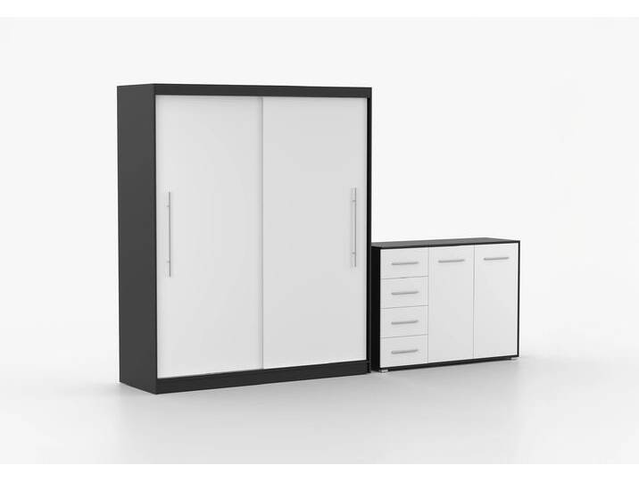 Schwebetürenschrank und Kommode 2er-Set TORINO II/FRIDA 01 Schwarz Weiß von imoebel24
