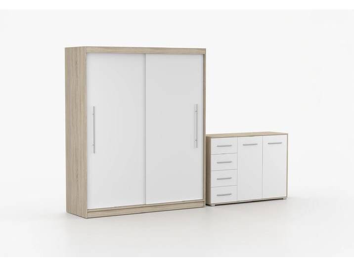 Schwebetürenschrank und Kommode 2er-Set TORINO II/FRIDA 01 Sonoma Eiche Weiß Schwebetürenschrank und Kommode 2er-Set TORINO II/FRIDA 01 Sonoma Eiche Weiß von imoebel24