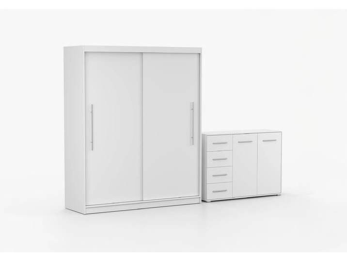Schwebetürenschrank und Kommode 2er-Set TORINO II/FRIDA 01 Weiß Weiß Schwebetürenschrank und Kommode 2er-Set TORINO II/FRIDA 01 Weiß Weiß von imoebel24
