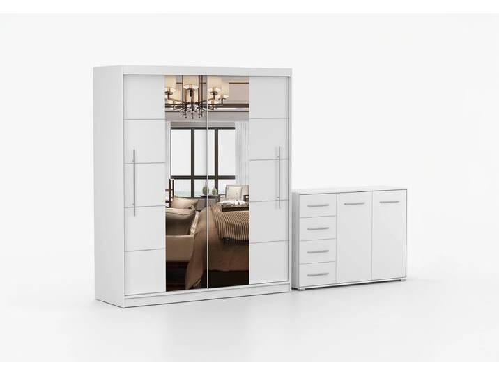 Schwebetürenschrank und Kommode 2er-Set TORINO III/FRIDA 01 Weiß Weiß + Spiegel Schwebetürenschrank und Kommode 2er-Set TORINO III/FRIDA 01 Weiß Weiß + Spiegel von imoebel24