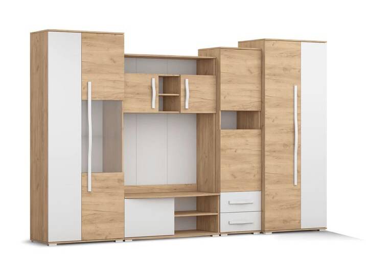 Wohnwand LAURA 320 cm Craft Eiche Gold + Weiß Semigloss Craft Eiche Gold Wohnwand LAURA 320 cm Craft Eiche Gold + Weiß Semigloss Craft Eiche Gold von imoebel24