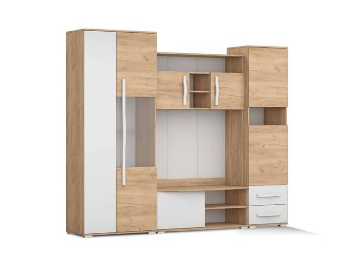 Wohnwand LAURA MINI 240 cm Craft Eiche Gold + Weiß Semigloss Craft Eiche Gold Ohne LED-Beleuchtung Wohnwand LAURA MINI 240 cm Craft Eiche Gold + Weiß Semigloss Craft Eiche Gold Ohne LED-Beleuchtung von imoebel24