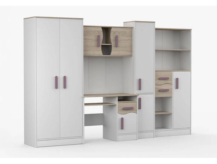 Wohnwand MARKUS 300 cm Weiß Weiß + Sonoma Eiche Erika von imoebel24