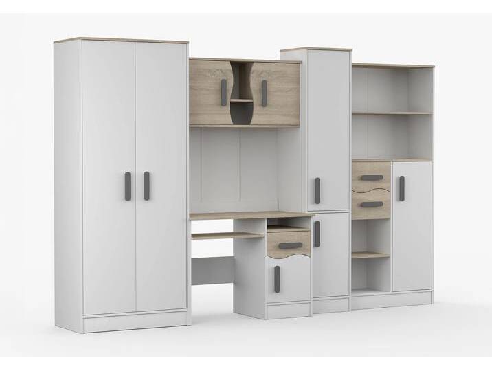 Wohnwand MARKUS 300 cm Weiß Weiß + Sonoma Eiche Grau von imoebel24