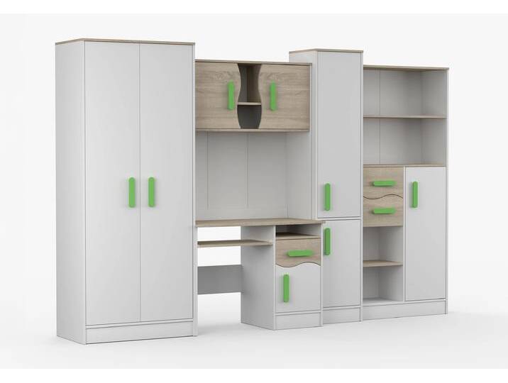 Wohnwand MARKUS 300 cm Weiß Weiß + Sonoma Eiche Limette von imoebel24