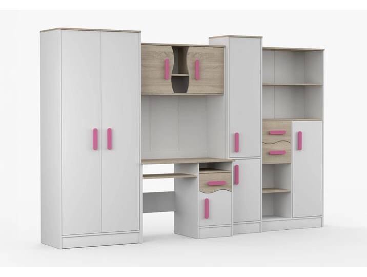 Wohnwand MARKUS 300 cm Weiß Weiß + Sonoma Eiche Rosa von imoebel24