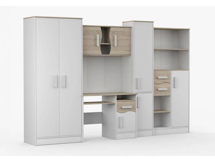 Wohnwand MARKUS 300 cm Weiß Weiß + Sonoma Eiche Weiß Wohnwand MARKUS 300 cm Weiß Weiß + Sonoma Eiche Weiß von imoebel24