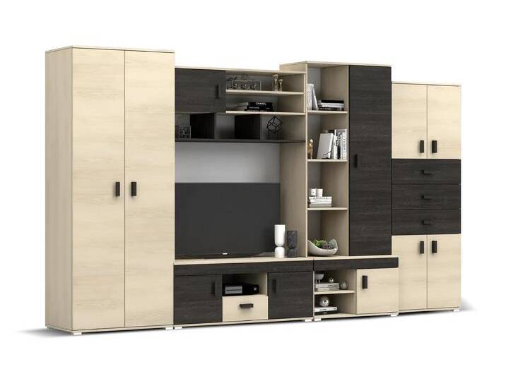 Wohnwand NELLY R 350 cm Esche + Canterbury Eiche Esche von imoebel24