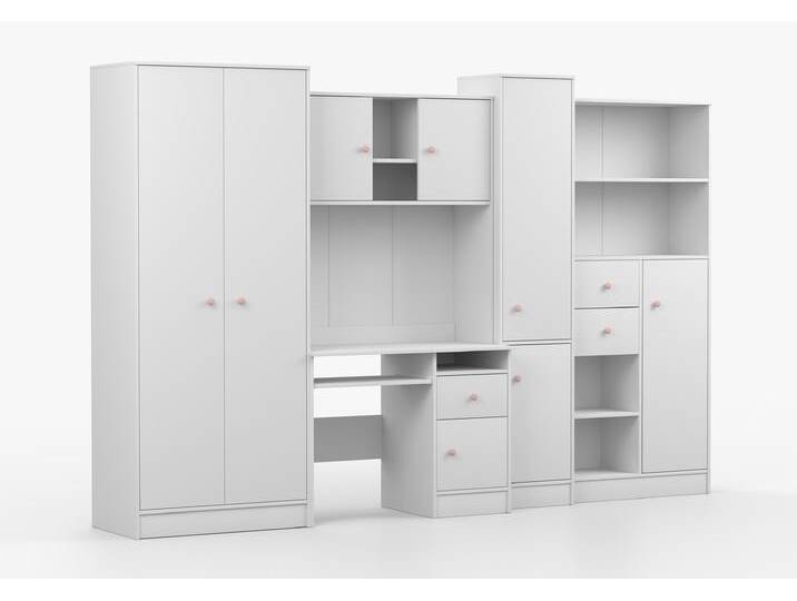 Wohnwand OLAF I 300 cm Weiß Weiß Rosa von imoebel24