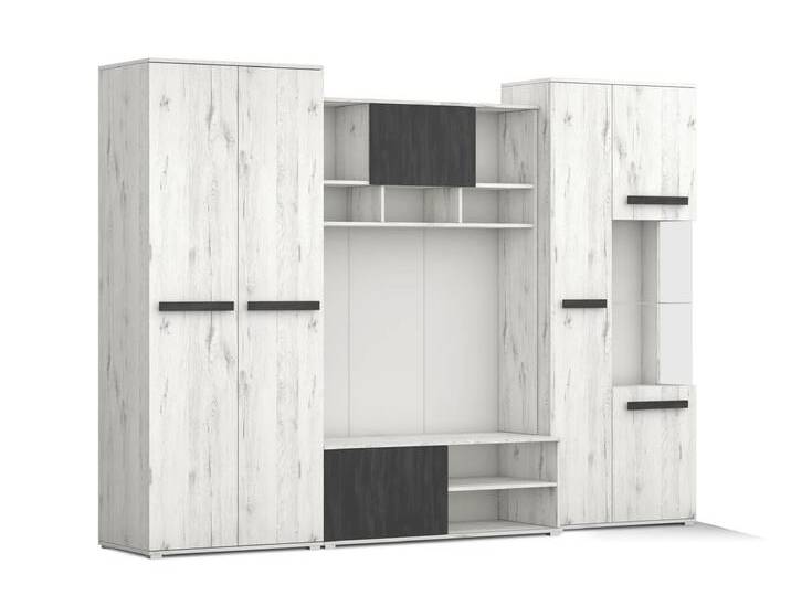 Wohnwand VIVA 280 cm Craft Eiche Weiß Craft Eiche Weiß + Schwarze Norwegische Kiefer von imoebel24