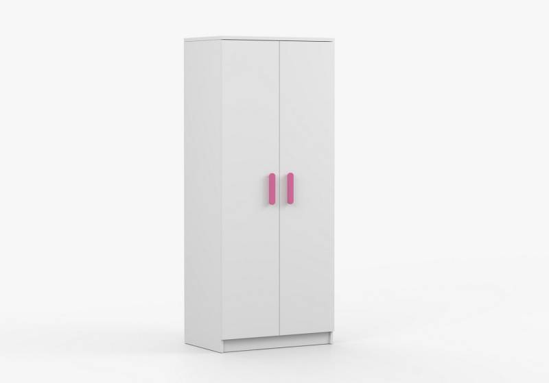 imoebel24 Drehtürenschrank JONAS I 06 80 cm - Weiss - Rosa Griffe von imoebel24