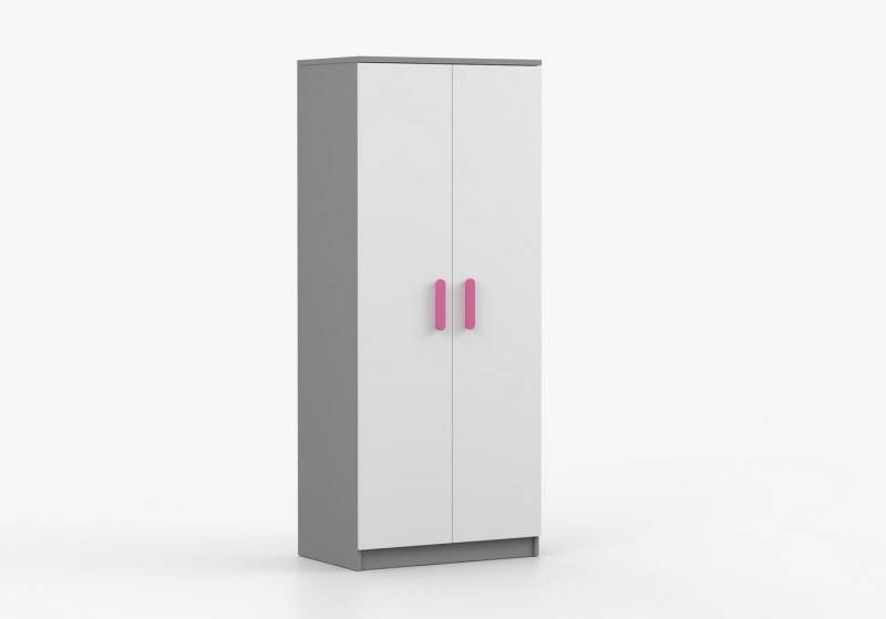 imoebel24 Drehtürenschrank JONAS II 06 80 cm - Grau / Weiss - Rosa Griffe von imoebel24