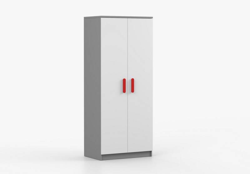 imoebel24 Drehtürenschrank JONAS II 06 80 cm - Grau / Weiss - Rot Griffe imoebel24 Drehtürenschrank JONAS II 06 80 cm - Grau / Weiss - Rot Griffe von imoebel24