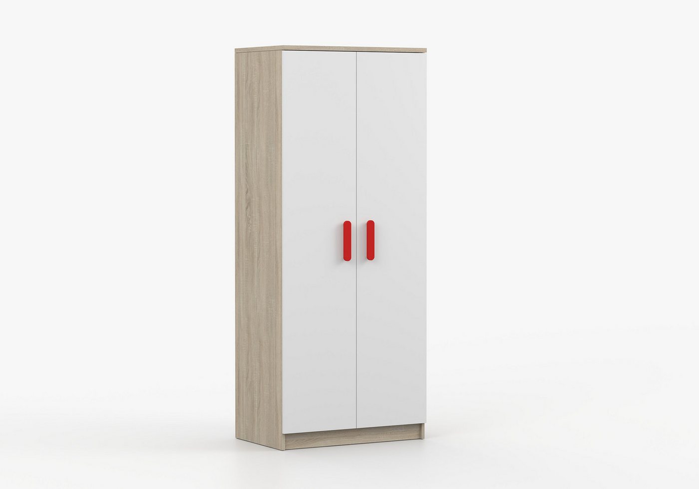imoebel24 Drehtürenschrank JONAS III 06 80 cm - Sonoma / Weiss - Rot Griffe imoebel24 Drehtürenschrank JONAS III 06 80 cm - Sonoma / Weiss - Rot Griffe von imoebel24