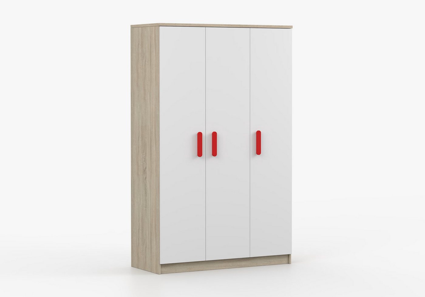 imoebel24 Drehtürenschrank JONAS III 19 120 cm - Sonoma / Weiss - Rot Griffe imoebel24 Drehtürenschrank JONAS III 19 120 cm - Sonoma / Weiss - Rot Griffe von imoebel24