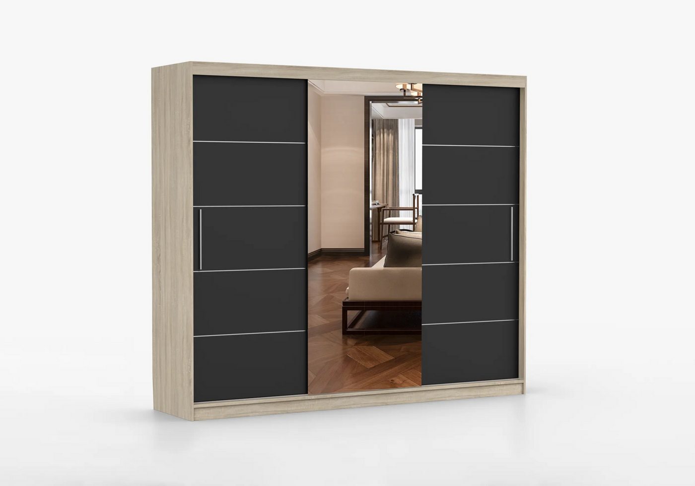 imoebel24 Schwebetürenschrank ALBA I 250 cm - Sonoma / Schwarz Matt imoebel24 Schwebetürenschrank ALBA I 250 cm - Sonoma / Schwarz Matt von imoebel24