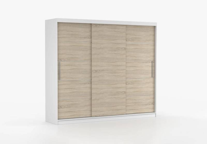 imoebel24 Schwebetürenschrank ALBA II 250 cm - Weiss Matt / Sonoma von imoebel24