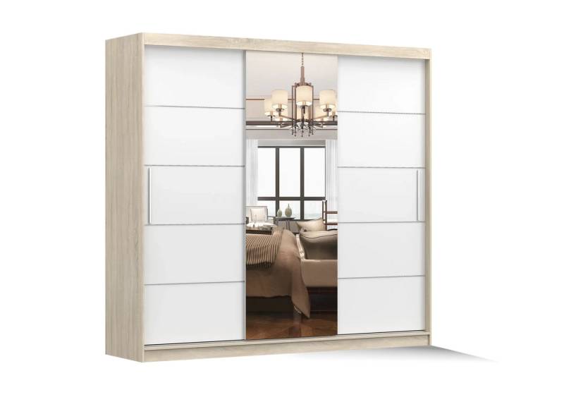 imoebel24 Schwebetürenschrank ASTRA 233 cm - Sonoma / Weiss Matt von imoebel24