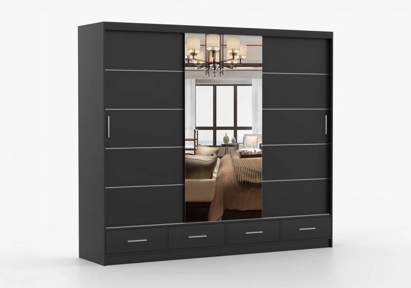 imoebel24 Schwebetürenschrank FLORENCE 250 cm - Schwarz / Schwarz von imoebel24