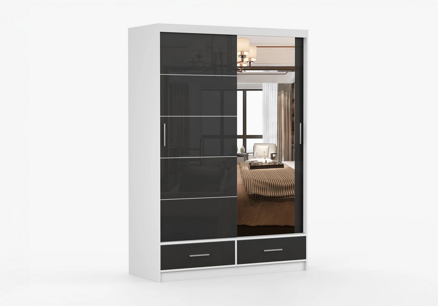 imoebel24 Schwebetürenschrank FLORENCE S 150 cm - Weiss Matt / Schwarz Matt imoebel24 Schwebetürenschrank FLORENCE S 150 cm - Weiss Matt / Schwarz Matt von imoebel24