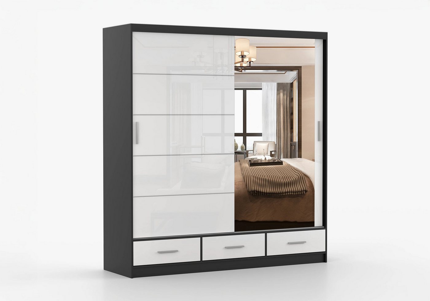 imoebel24 Schwebetürenschrank FLORENCE S 203 cm - Schwarz Matt / Weiss Mat imoebel24 Schwebetürenschrank FLORENCE S 203 cm - Schwarz Matt / Weiss Mat von imoebel24