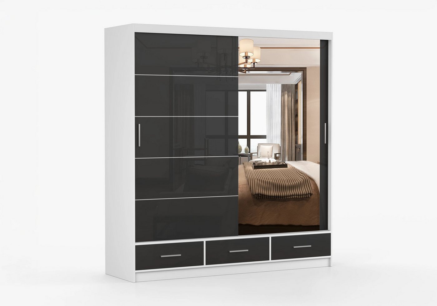 imoebel24 Schwebetürenschrank FLORENCE S 203 cm - Weiss / Schwarz imoebel24 Schwebetürenschrank FLORENCE S 203 cm - Weiss / Schwarz von imoebel24