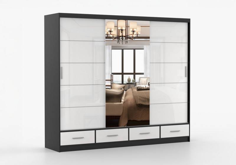 imoebel24 Schwebetürenschrank FLORENCE S 250 cm - Schwarz Matt / Weiss Mat von imoebel24