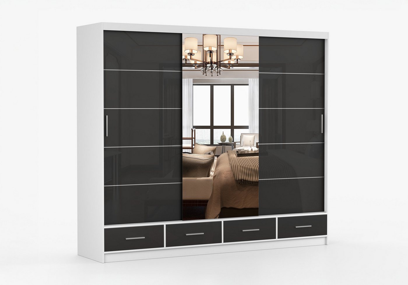 imoebel24 Schwebetürenschrank FLORENCE S 250 cm - Weiss / Schwarz imoebel24 Schwebetürenschrank FLORENCE S 250 cm - Weiss / Schwarz von imoebel24