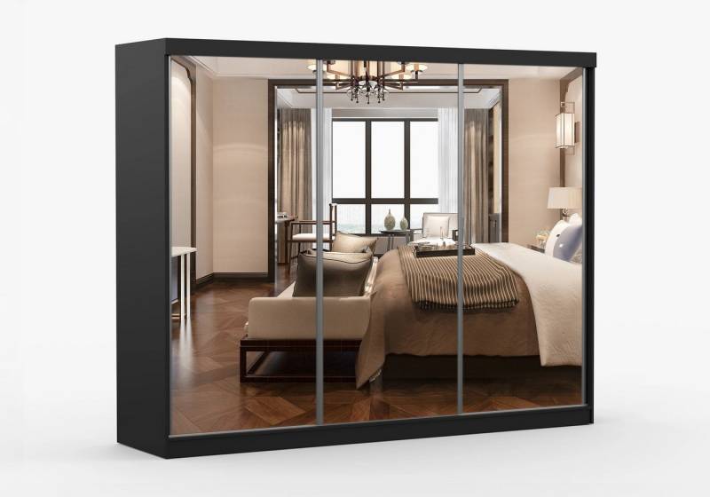 imoebel24 Schwebetürenschrank MILAN 250 cm - Schwarz / Schwarz von imoebel24